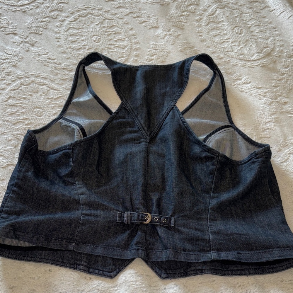 Ashley Stewart Vintage Womenโs Denim Crop Vest - Dark Blue Button Front EUC 20W - Picture 7 of 10